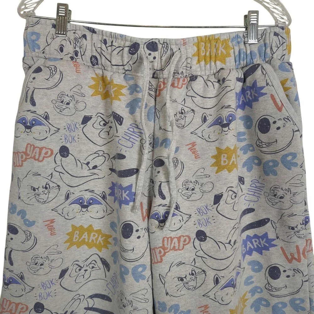 Disney Critter Lounge elastic waist sweat pants wide leg Grey Multi-Color Size L